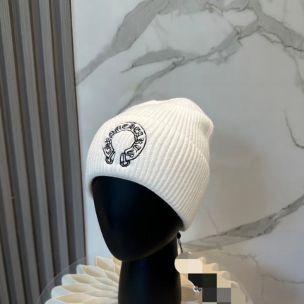 chrome hearts horseshoe knit beanie white